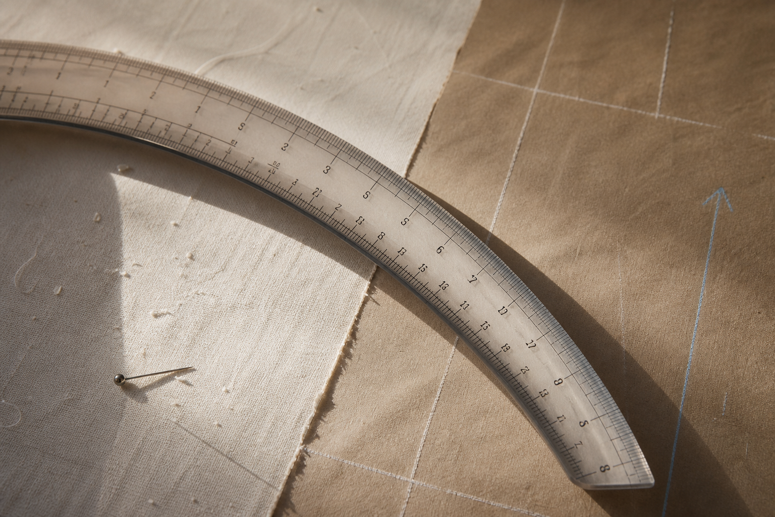Hem ruler arc representing precise service proportion